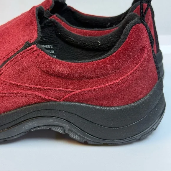 LL Bean Women Red Suede Loafers  7.5 Winter Comfort Shoes Walking Casual Outdoor - Picture 11 of 14